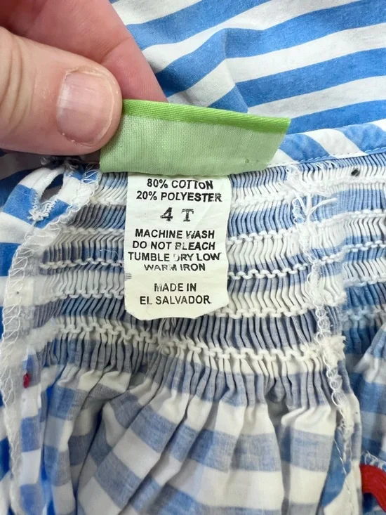 Classic Whimsy Lobster Treasures Smocked Blue Striped Angel Sleeve Dress, 4T - Picture 6 of 7